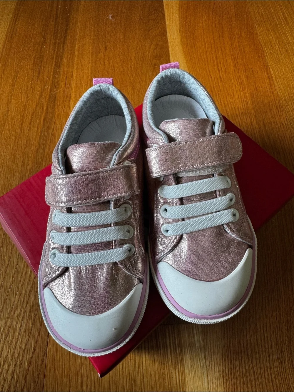 See Kai Run Rose Gold Metallic Kids' Sneakers with Pink Trim